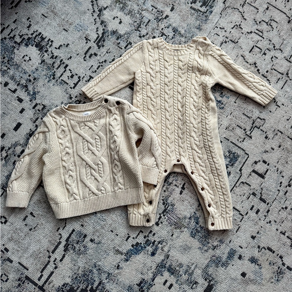 Baby Gap knit ivory onesie and sweater bundle
